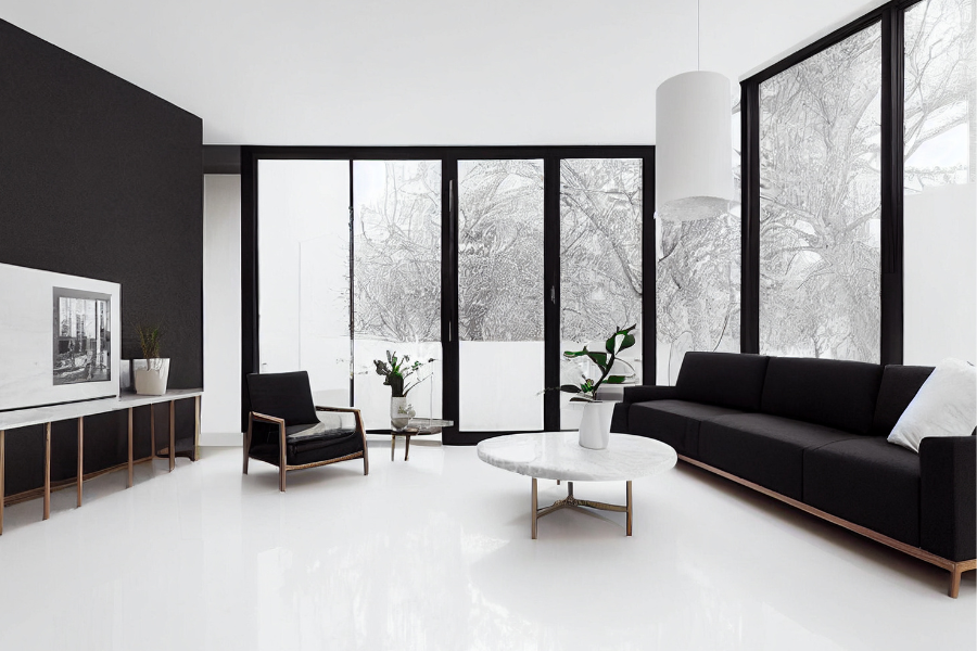 black monochromatic living room