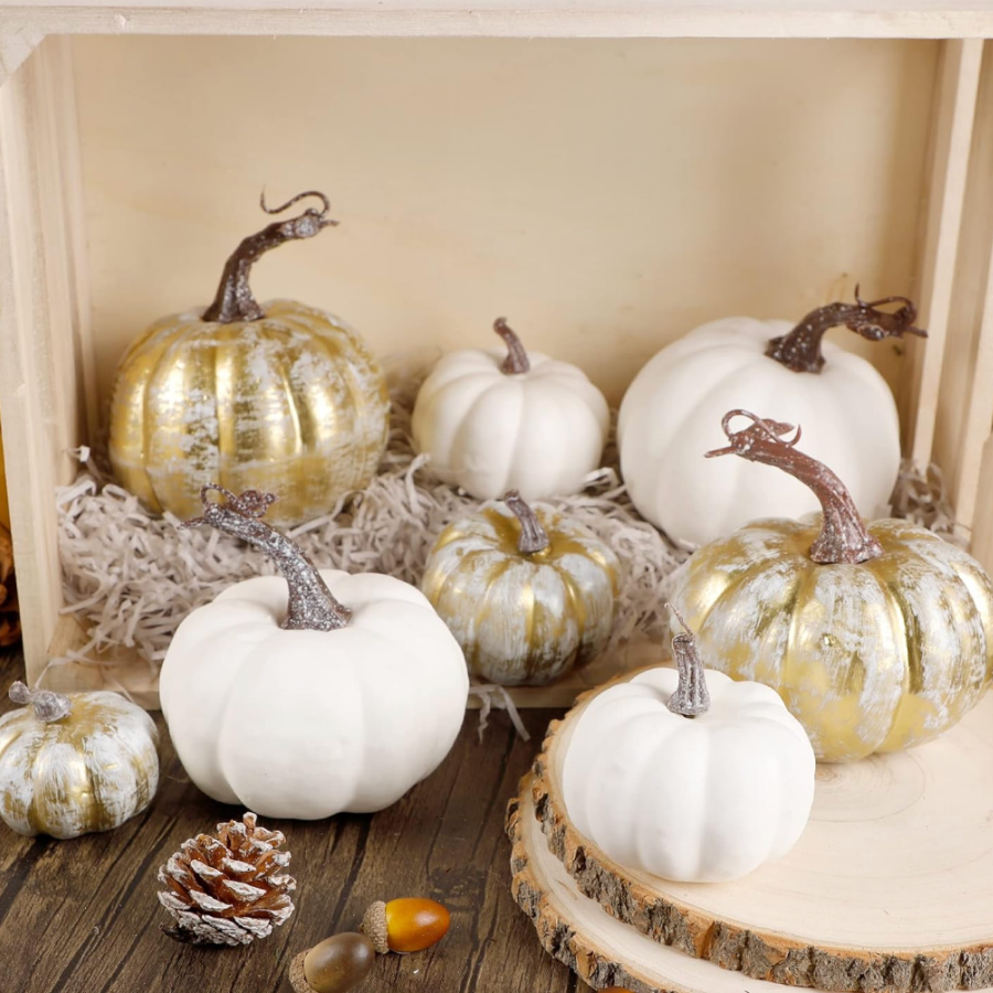 gold and white pumpkins