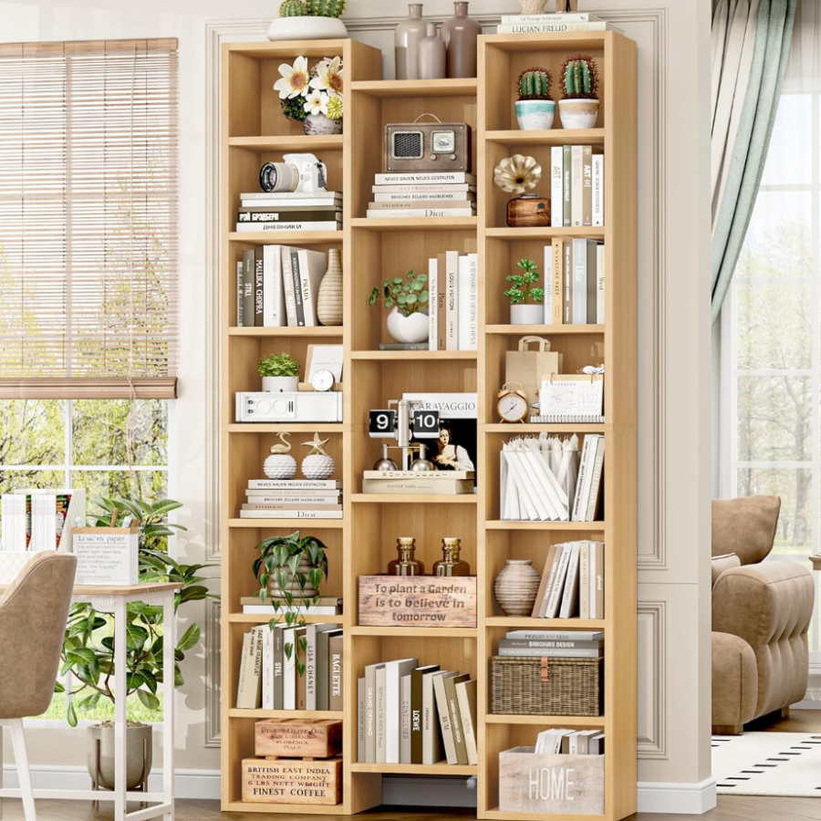 wooden shelves