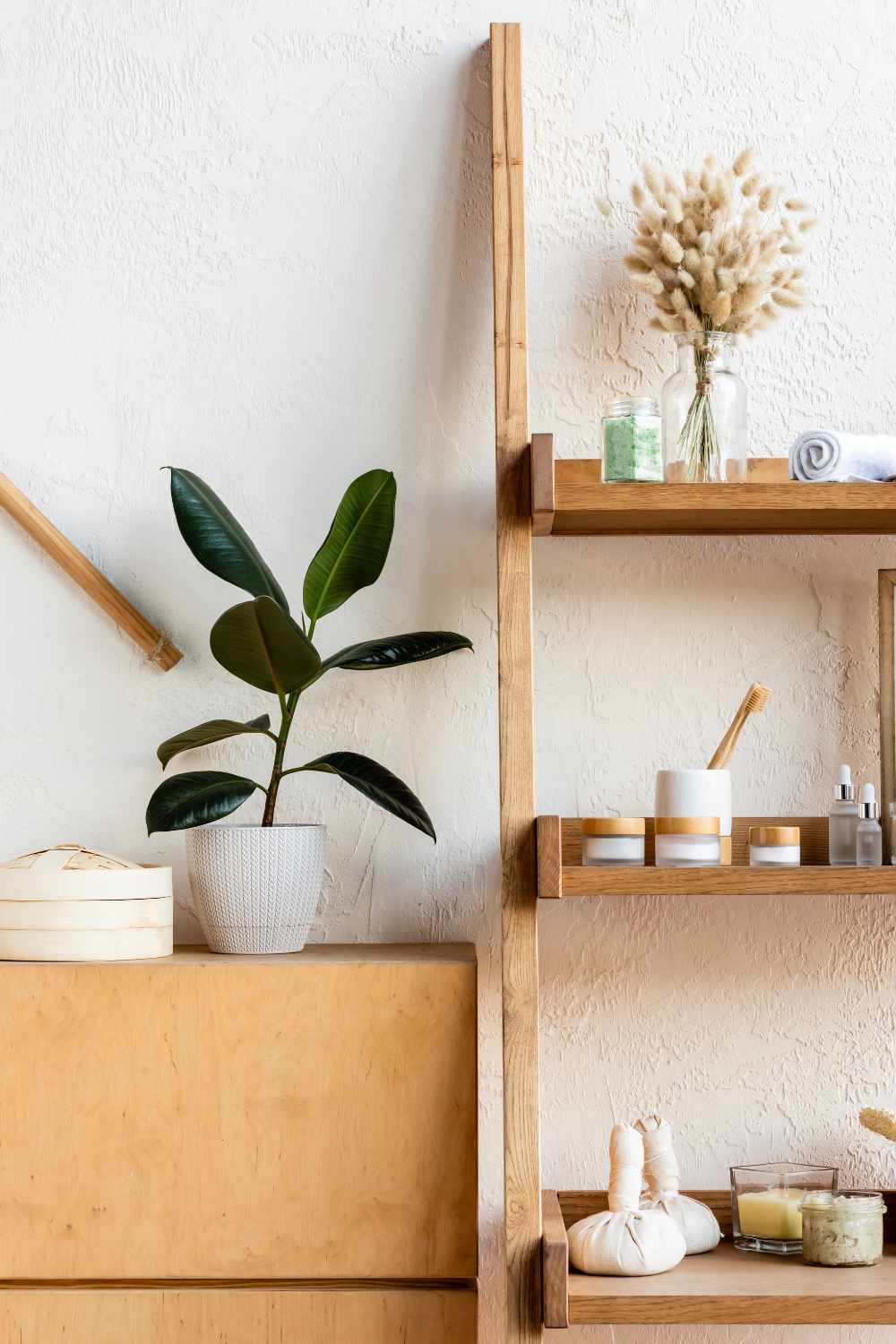 wooden shelves