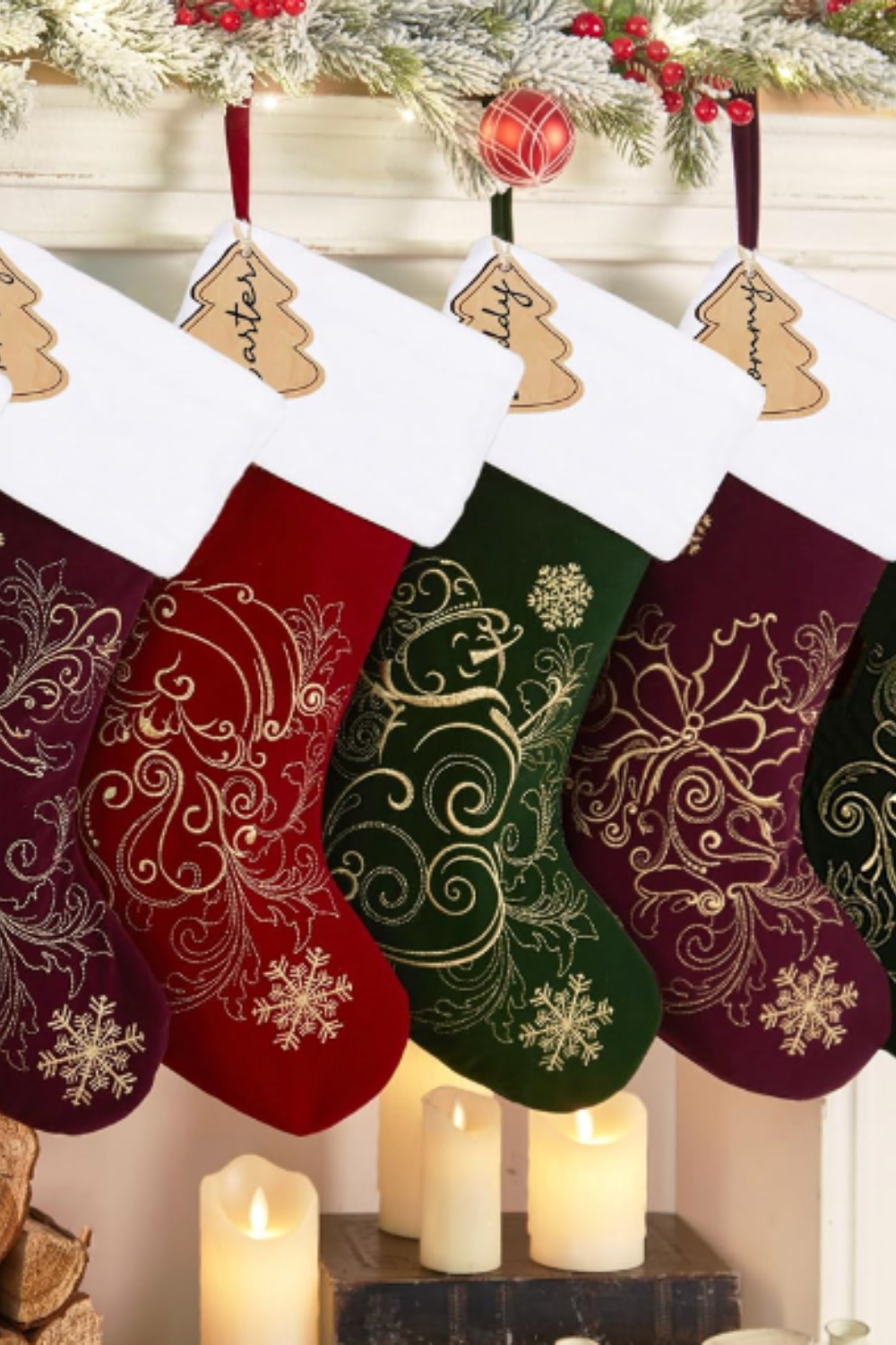 velvet christmas stockings embroidered