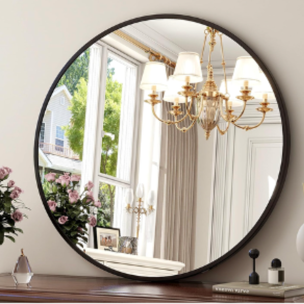 black framed mirror