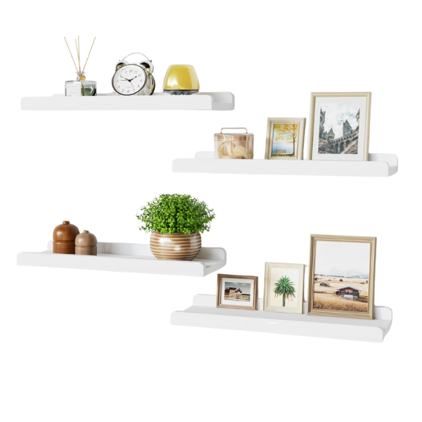 white floating shelves