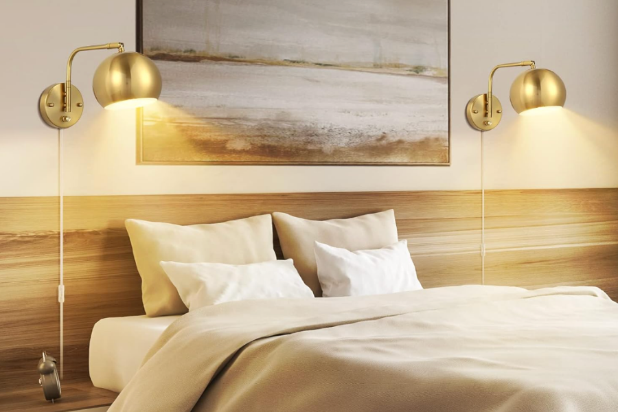 plug in wall sconce with arm